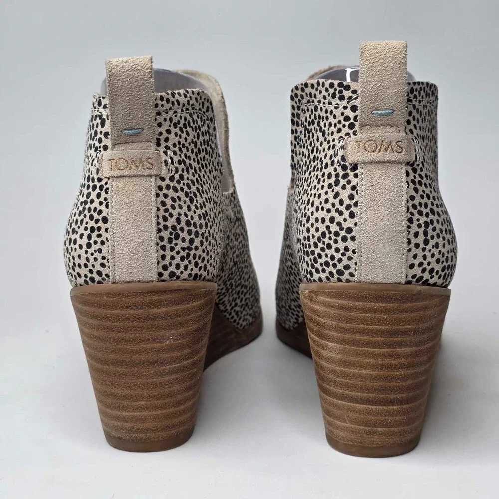TOM'S Kallie Women's Boots Size 8 M‎ Macademia Leopard Print Wedge Slip On Shoes